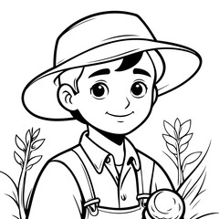 Simple vector illustration of Farmer outline for colouring page