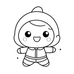 Vector illustration of a cute Kawaii drawing for colouring page