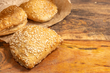 Traditional Israeli pastry Bourekas with cheese for kosher breakfast on wooden background.	