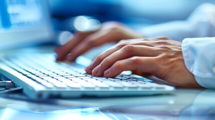 Hands Typing on Computer Keyboard in Office