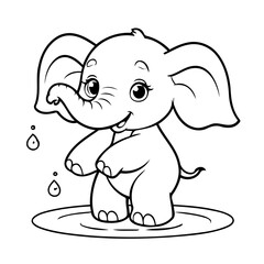 Vector illustration of a cute Elephant drawing for kids colouring activity