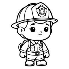Cute vector illustration Firefighter doodle for kids coloring worksheet