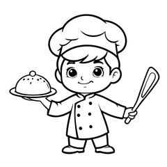 Cute vector illustration Chef drawing for colouring page