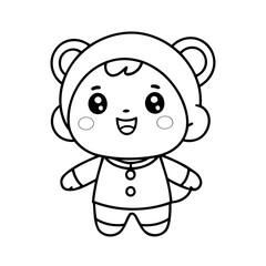 Fototapeta premium Cute vector illustration Kawaii drawing for kids colouring activity