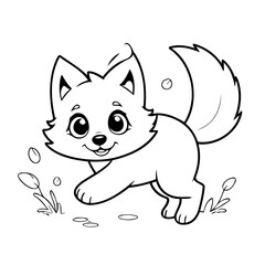 Simple vector illustration of Wolf colouring page for kids