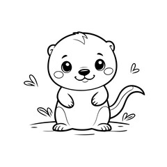 Simple vector illustration of Otter colouring page for kids