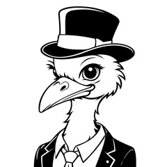 Cute vector illustration Ostrich drawing for children page