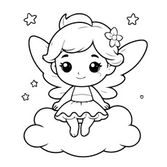 Fototapeta premium Simple vector illustration of Fairy drawing for toddlers book