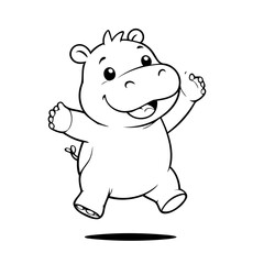 Vector illustration of a cute Hippo drawing for colouring page