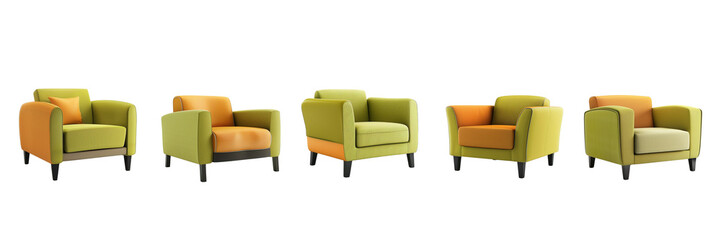 Set of A color modern armchair on a transparent background 