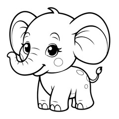 Simple vector illustration of Elephant hand drawn for kids coloring page