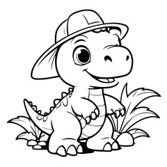 Simple vector illustration of Dino drawing for kids colouring activity