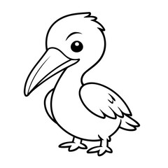 Simple vector illustration of Pelican hand drawn for kids coloring page