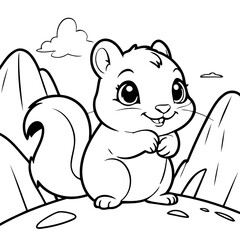 Cute vector illustration Chipmunk drawing for toddlers colouring page
