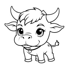 Simple vector illustration of Bull drawing for kids page