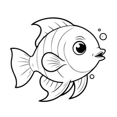 Vector illustration of a cute Angelfish doodle for toddlers worksheet