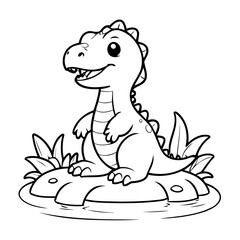 Vector illustration of a cute Dino doodle for toddlers colouring page