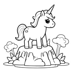 Fototapeta premium Vector illustration of a cute Unicorn drawing for kids colouring page