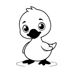 Cute vector illustration Duck drawing for kids colouring page
