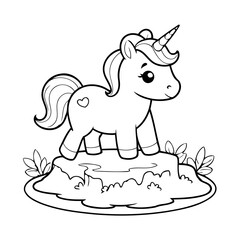 Vector illustration of a cute Unicorn doodle for kids colouring page