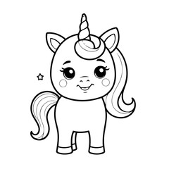 Cute vector illustration Unicorn colouring page for kids