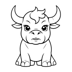 Cute vector illustration Bull doodle black and white for kids page