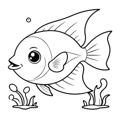 Vector illustration of a cute Angelfish doodle for kids colouring page