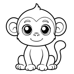 Simple vector illustration of Monkey for kids colouring worksheet