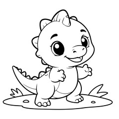 Simple vector illustration of Dino hand drawn for kids coloring page