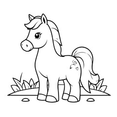 Simple vector illustration of Horse colouring page for kids