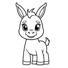 Vector illustration of a cute Donkey doodle for toddlers colouring page