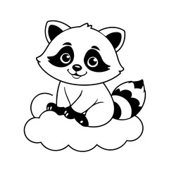 Cute vector illustration Raccoon doodle for toddlers colouring page