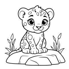 Cute vector illustration Cheetah for kids colouring worksheet © meastudios