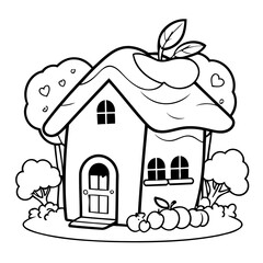 Vector illustration of a cute Applehouse doodle for toddlers colouring page