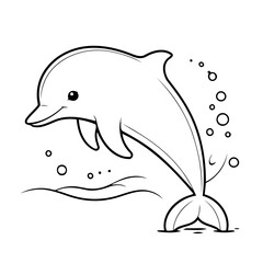 Cute vector illustration Dolphin doodle black and white for kids page