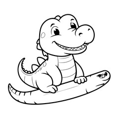 Cute vector illustration Alligator drawing for colouring page