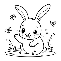 Cute vector illustration Rabbit drawing for toddlers colouring page