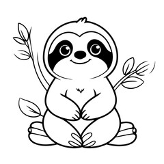 Cute vector illustration Sloth for kids colouring worksheet