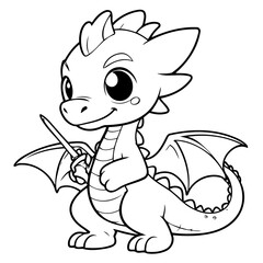Simple vector illustration of Dragon for kids colouring worksheet