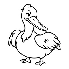 Simple vector illustration of Pelican hand drawn for kids coloring page