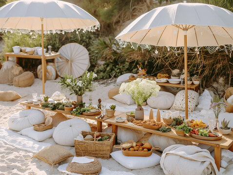 Beautiful Boho Style Beach Party Picnic location 