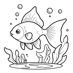 Simple vector illustration of Goldfish drawing for kids colouring activity