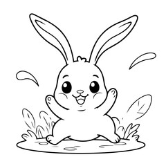 Cute vector illustration Rabbit doodle for toddlers colouring page