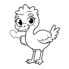 Cute vector illustration Ostrich doodle for kids coloring worksheet