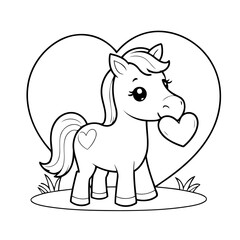 Cute vector illustration Horse doodle black and white for kids page