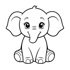 Simple vector illustration of Elephant hand drawn for kids coloring page
