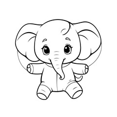 Vector illustration of a cute Elephant drawing for kids colouring page