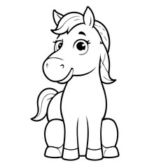 Cute vector illustration Horse doodle black and white for kids page
