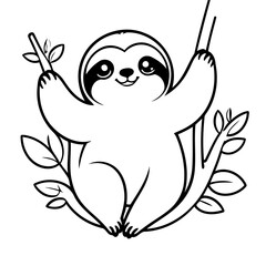 Cute vector illustration Sloth colouring page for kids