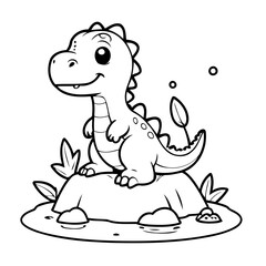 Vector illustration of a cute Dino doodle for kids colouring page